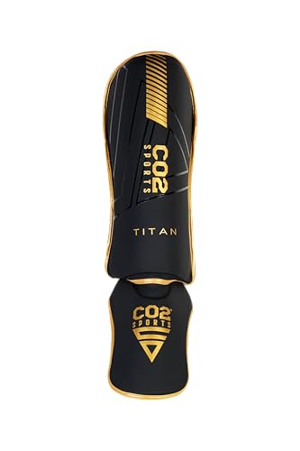 Titan Shin Guards, Padded Kickboxing Leg Guards with Instep Protection, Black/Gold, MMA Training Equipment