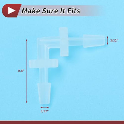 5 Pcs Aquarium Plastic Hose Barb Fitting 3/32" Hose Barb 90 Degree Elbow L Fitting Clear PP - size: 3/32"