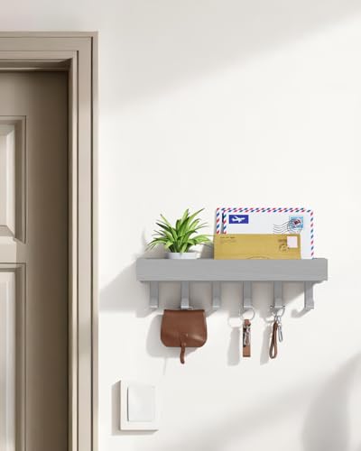 Key Holder Wall Mount Magnetic Adhesive - Key Hooks Rack with shelf - color: Gray, size: Medium