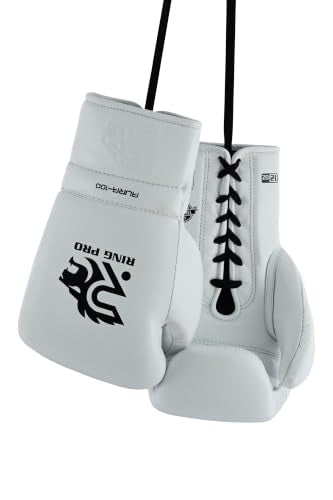 Aura 100 Full Grain Leather Lace Up Boxing Gloves for Men & Women – Professional Training, Sparring, Competition, Muay Thai, Kickboxing & Heavy Bag Gloves - color: White, size: 12 OZ