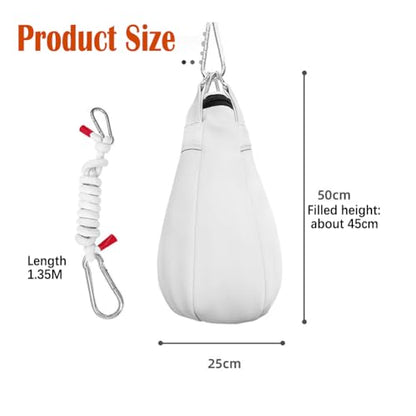 Speed Ball Punching Bag Leather, Folding Heavy Duty Boxing Punching Bag with Hanging Rope, Muay Thai Training Punch Dodge for Home Gym, Adult Boxing Training Equipment - color: White