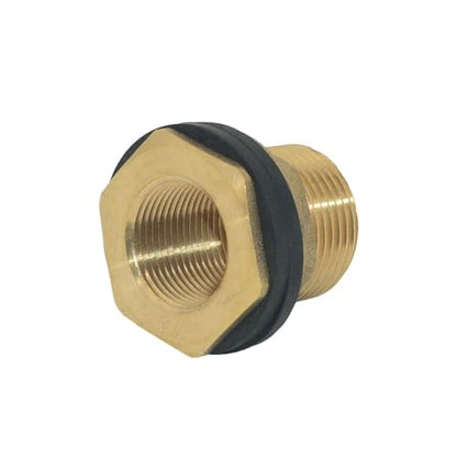VARMHUS Solid Brass Bulkhead Fitting,2 Rubber Seal Washers, NPT Female to NPT Male Thread Water Tank Connector for Rain Barrels Aquariums (1PC 1" Female 3/4" Male) - size: 1PC 1" Female 3/4" Male