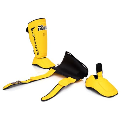 Fairtex SP7 Lightweight Shin Guards, Detachable Syntek Leather Shin Pads - color: Yellow, size: Medium