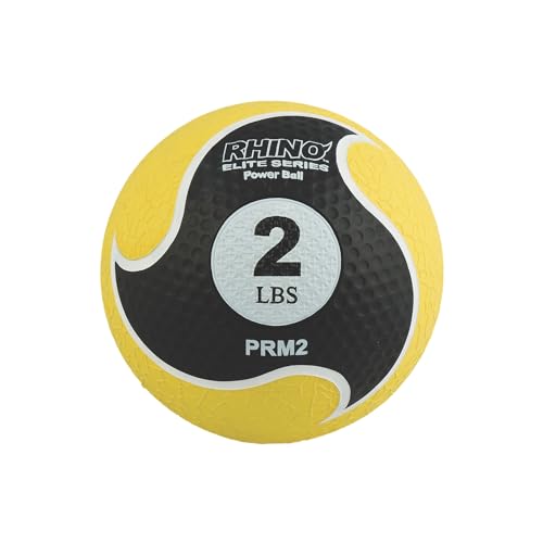 Champion Sports Rhino Elite Medicine Ball – Textured Surface, Superior Grip, Hollow Synthetic Rubber for Consistent Bounce & Durability, Multiple Weights & Colors - Optional Rebounder Sold Separately - style: 2 Pounds - Yellow