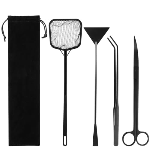 Kit for Aquarium Aquascaping, Includes Aquarium Sand Spatula, Curved Fish Net, Tweezers & Scissors, Tools for Small Aquariums Fish Tanks