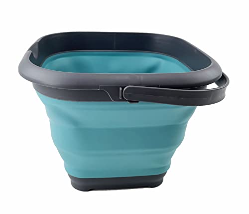 SAMMART 8.5L (2.2 Gallon) Collapsible Square Handy Bucket/Foldable SquareWater Pail/Portable Tub with Handle. Size 31cm (Square) (Grey/Crystal Blue) - color: Grey/Crystal Blue