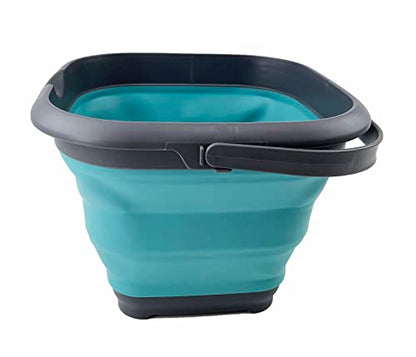 SAMMART 8.5L (2.2 Gallon) Collapsible Square Handy Bucket/Foldable SquareWater Pail/Portable Tub with Handle. Size 31cm (Square) (Grey/Crystal Blue) - color: Grey/Crystal Blue