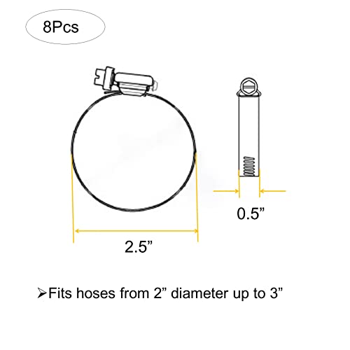 8Pcs 2.5" (Diameter) Adjustable 304 Stainless Steel Duct Clamps Hose Clamp Pipe Clamp Air Ducting Clamp worm drive hose clamps (52mm-76mm) - size: 2.5" -8Pcs