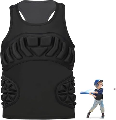 Youth Padded Protective Shirt, Chest Rib Protector Heart Guard Sternum Shirt for Baseball Football Paintball - color: Black-New, size: Youth-XL