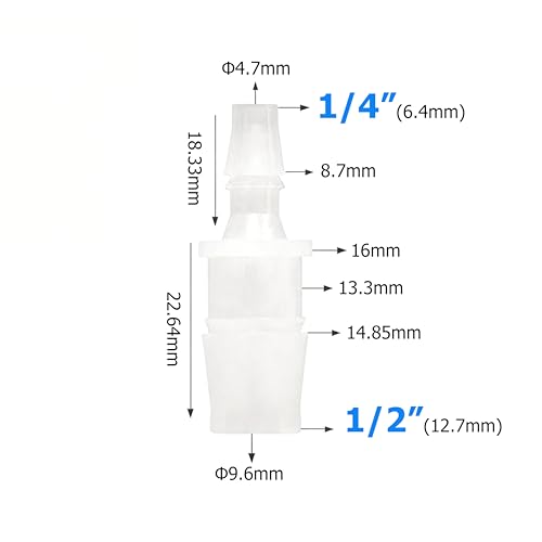 Plastic Hose Barb Reducer Fitting 1/2" to 1/4" Barbed Reducing Union Adapter Splicer Mender Joint Fitting (Pack of 2) - size: 1/2-1/4