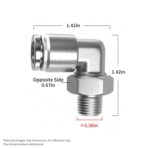 PNEUMATIC 304 Stainless Steel Male Elbow 3/8 Inch Tube OD x 1/8 Inch NPT Thread 90 Push to Connect Tube Fitting (Pack of 2) - size: 3/8"OD x 1/8"NPT