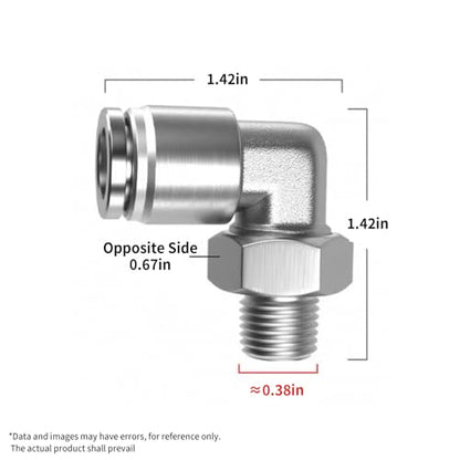 PNEUMATIC 304 Stainless Steel Male Elbow 3/8 Inch Tube OD x 1/8 Inch NPT Thread 90 Push to Connect Tube Fitting (Pack of 2) - size: 3/8"OD x 1/8"NPT