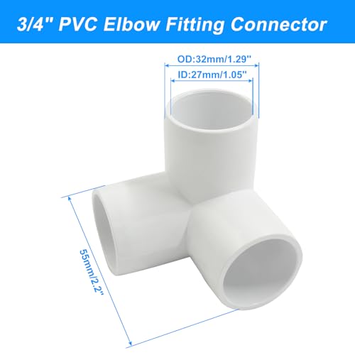 Piutouyar 4 Pcs 3/4" Elbow PVC Pipe Fitting, 3 Way Furniture Grade Pipe Connector PVC Elbow Fitting Pipe Corner Connector for DIY Shelf Garden Support Structure - size: 3 way 3/4 inch
