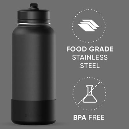 Hydrapeak 32oz Sport Insulated Water Bottle with Straw Lid, Leak & Spill Proof, Keeps Drinks Cold for 24 Hours, Hot for 12 Hours, Premium Stainless Steel Water Bottles (32oz, Black) - color: Black