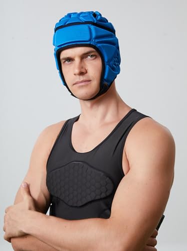 Topeter Padded Rugby Helmet, Protective Soft Shell Headgear Hats - color: Blue