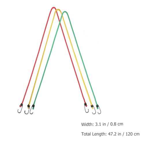 ULTECHNOVO 6pcs Outdoor Elastic Bungee Cords with Hooks 1.2m Long 8mm Thick Multi-Functional Tent Fixing Straps and Luggage Tie Rope Set (Yellow, Red, Green)