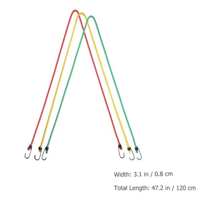 ULTECHNOVO 6pcs Outdoor Elastic Bungee Cords with Hooks 1.2m Long 8mm Thick Multi-Functional Tent Fixing Straps and Luggage Tie Rope Set (Yellow, Red, Green)