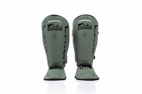 Fairtex SP7 Lightweight Shin Guards, Detachable Syntek Leather Shin Pads - color: Green Olive, size: Medium