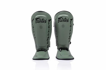 Fairtex SP7 Lightweight Shin Guards, Detachable Syntek Leather Shin Pads - color: Green Olive, size: Medium