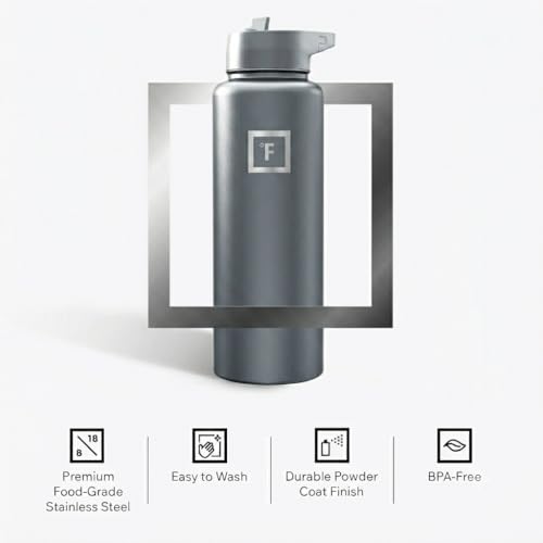 IRON °FLASK 40 oz Wide Mouth Water Bottle with Straw - color: Graphite, style: Straw - 40 Oz (1 Lid)