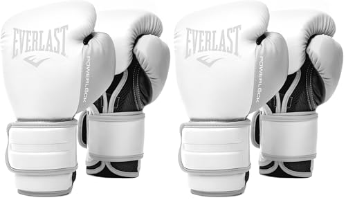 Everlast Powerlock 2 Hook & Loop Boxing Gloves | Fight Training Gloves | Hook and Loop with Durable Hand & Wrist Support | Heavy Bag & Fitness Training - color: White / Gray, size: 12 oz (Pack of 2)