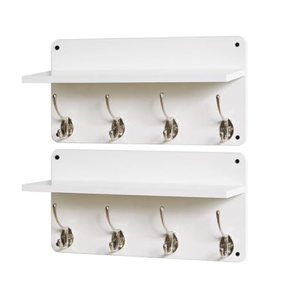 YMYNY 31.5" Coat Rack Wall Mount with Shelf and 8 Hooks, White, HWS006W-2 - color: White