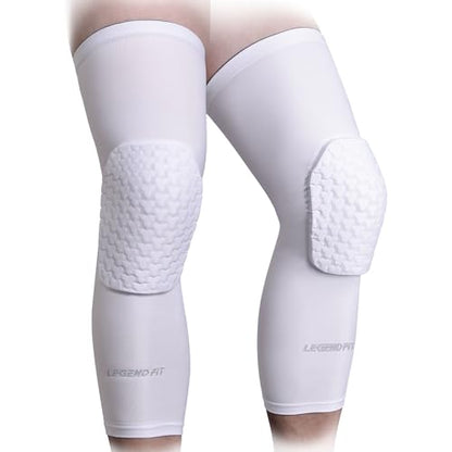 Basketball Long Knee Pads Compression Leg Sleeves Protector - color: White, size: Small