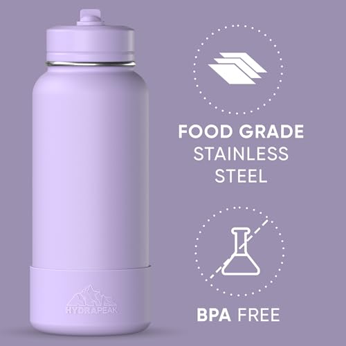 Hydrapeak 32oz Sport Insulated Water Bottle with Straw Lid, Leak & Spill Proof, Keeps Drinks Cold for 24 Hours, Hot for 12 Hours, Premium Stainless Steel Water Bottles (32oz, Dlavender) - color: Dlavender