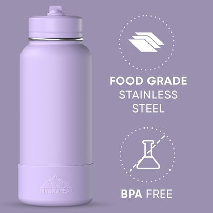 Hydrapeak 32oz Sport Insulated Water Bottle with Straw Lid, Leak & Spill Proof, Keeps Drinks Cold for 24 Hours, Hot for 12 Hours, Premium Stainless Steel Water Bottles (32oz, Dlavender) - color: Dlavender
