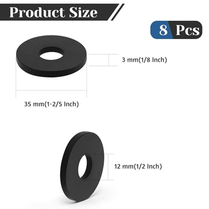 8 PCS Multi Purpose Rubber Spacer, 1-2/5" OD x 1/2" ID x 1/8" Thickness Rubber Washers for Screws, Anti Vibration Pads for Bolts, Car, Boat, Home (35 * 12 * 3mm) - size: 1-2/5" OD x 1/2" ID x 1/8" Thickness