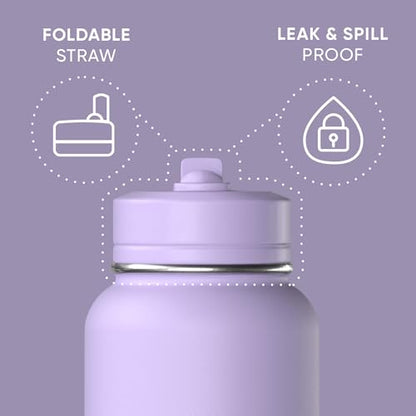 Hydrapeak 32oz Sport Insulated Water Bottle with Straw Lid, Leak & Spill Proof, Keeps Drinks Cold for 24 Hours, Hot for 12 Hours, Premium Stainless Steel Water Bottles (32oz, Dlavender) - color: Dlavender
