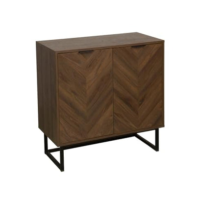 Nathan James Enloe Modern Sideboard Buffet Storage Accent Cabinet with Doors in a Rustic Walnut Finish and Black Matte Metal Base for Hallway, Entryway, Kitchen or Living Room, Walnut/Black