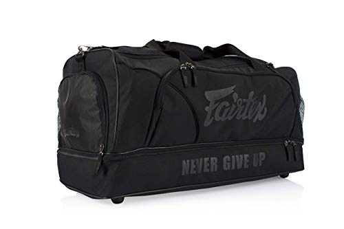 Fairtex BAG2 Gym Bag, Muay Thai MMA Kickboxing Boxing Gear Duffel Storage | Weather-resistant nylon satin build. Multi-sized pockets store shin guards, apparel, and mitts for athletic workouts