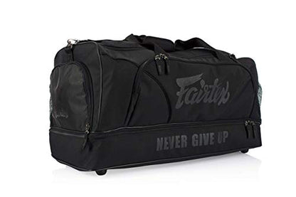 Fairtex BAG2 Gym Bag, Muay Thai MMA Kickboxing Boxing Gear Duffel Storage | Weather-resistant nylon satin build. Multi-sized pockets store shin guards, apparel, and mitts for athletic workouts