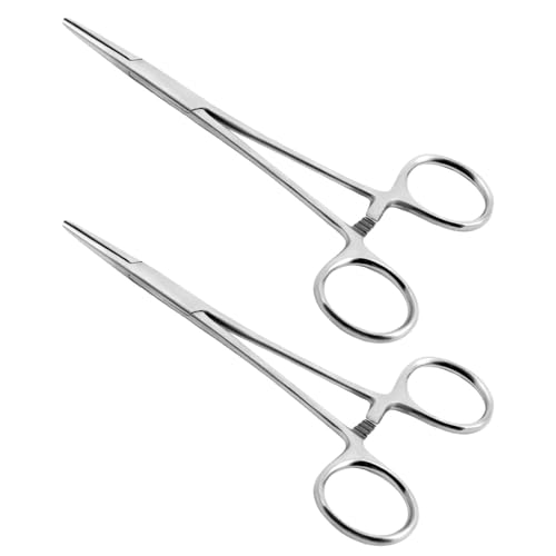 Ainiv 2 Piece Hemostat Straight Stainless Steel Self-Locking Fishing Forceps Piercing Remover Tool Piercing Grabber Tool for Nurses Pet Grooming Care Fishing DIY Crafting(5") - color: 2pcs Silver(straight), size: 5"