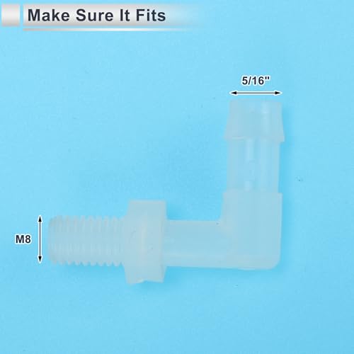 5 Pcs Plastic Hose Barb Fitting 90° Elbow 5/16" Hose Barb M8 Male NPT Barbed Adapter Clear PP - size: 5/16"-M8