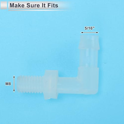 5 Pcs Plastic Hose Barb Fitting 90° Elbow 5/16" Hose Barb M8 Male NPT Barbed Adapter Clear PP - size: 5/16"-M8