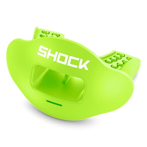 Shock Doctor Lip Guard, Adult and Youth Mouth Guard Football with Strap, Breathable Wide Opening Football Mouthpiece for Youth and Adults OSFA, Shock Doctor Mouth Guards, Max Airflow - color: Shock Green