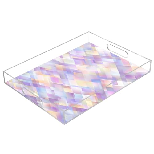 Acrylic Tray Clear Serving Vanity Ottoman Bathroom Coffee Table Countertop Organizer Raised Edge Spill Proof Iridescent Purple - color: Iridescent Purple