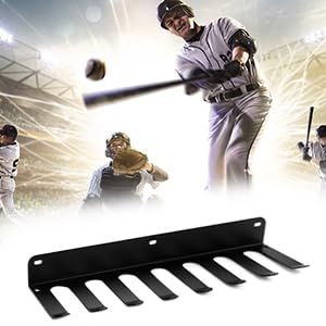 QWORK Heavy-Duty Steel Wall Mount Baseball Bat Holder, Powder-Coated Black, 14-Bat Capacity, with Gear Hooks, Complete Installation Kit, Ideal for Home, Garage and Dugout
