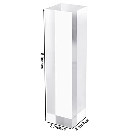 CiaoHER 2in Thickness Solid Acrylic Cube Display Block 2"x2"x8" | Clear Polished, Pedestal Stand Riser, Solid Base, 1 Pack