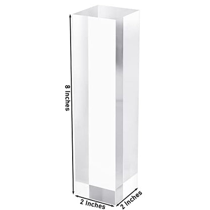 CiaoHER 2in Thickness Solid Acrylic Cube Display Block 2"x2"x8" | Clear Polished, Pedestal Stand Riser, Solid Base, 1 Pack