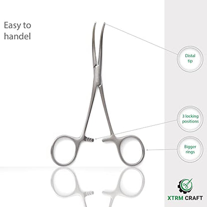 Pean Hemostat Straight and Curved Multipurpose Locking Tweezer Clamps Serrated, Stainless Steel - Hemostats for Nurses, Fishing Forceps, Crafts and Hobby
