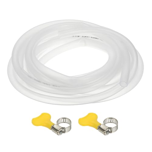 PATIKIL PVC Vinyl Tubing, 3/8"ID x 1/2"OD Flexible Clear Plastic Tube with 2 Hose Clamps, Hose Line Pipe for Multipurpose Industrial Vinyl Aquarium, 16.4FT - size: 3/8" ID 16.4FT