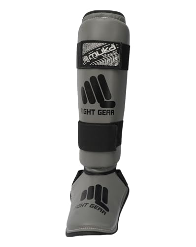 Muay Thai Shin Guards - Synthetic Leather Leg Instep Protection Pads - Martial Art Kicking Sparring Training Gear for Boxing, Taekwondo, Kickboxing/MMA Training (Pair) - color: Grey, size: Medium