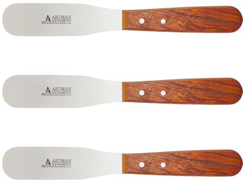 Dental Lab Spatula - 8" 11R Straight Set of 3 - Stainless Steel Plaster & Alginate Mixing Tools with Wooden Handle for Dental Labs
