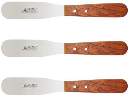 Dental Lab Spatula - 8" 11R Straight Set of 3 - Stainless Steel Plaster & Alginate Mixing Tools with Wooden Handle for Dental Labs