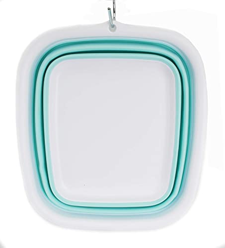 SAMMART 7.7L (2 Gallon) Collapsible Tub - Foldable Dish Tub - Portable Washing Basin - Space Saving Plastic Washtub (White/Lake Green, S) - color: White/Lake Green, size: Small