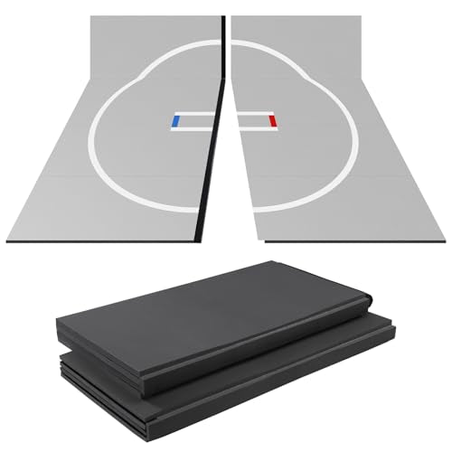 10' x 10' Wrestling Mat for Home, 1.2" Thick Foldable BJJ Mats for Home Gym, Anti-Slip MMA Jiu Jitsu Mats, Grappling Mats for Martial Arts & Judo Practice (Gray)