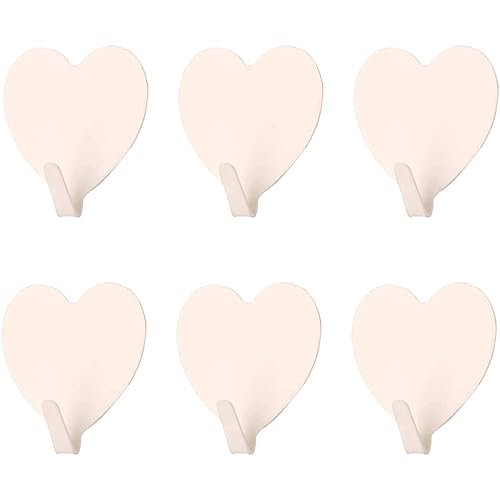 JtmyAota 6 Pack Heart Wall Hooks, Kawaii Room Decor Hooks | Stainless Steel Strong Adhesive Wall Hook for Home Kitchen Bathroom Office - color: White